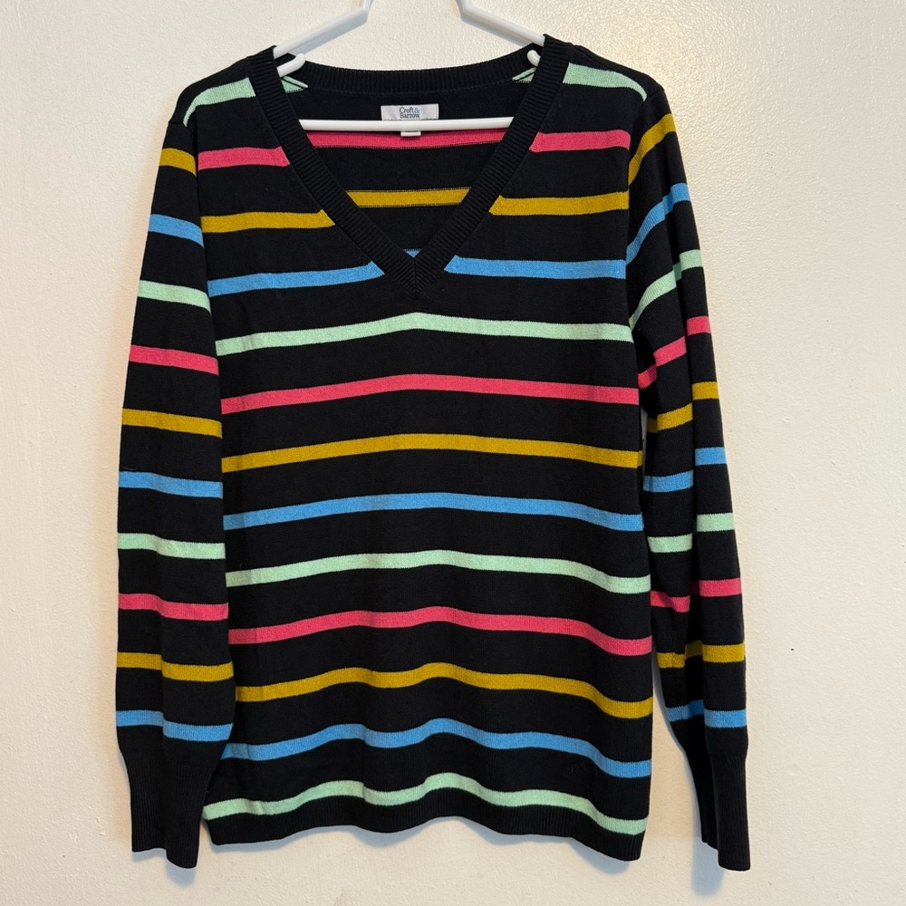 Croft And Barrow Colorful Striped V-Neck Sweater Women’s Size XL Pullon
